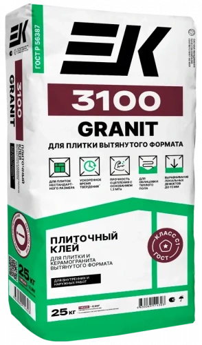 Плиточный клей для плитки и керамогранита вытянутого формата ЕК 3100 GRANIT