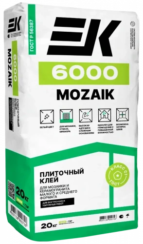 Плиточный клей для мозаики и керамогранита малого и среднего формата ЕК 6000 MOZAIK 20 кг